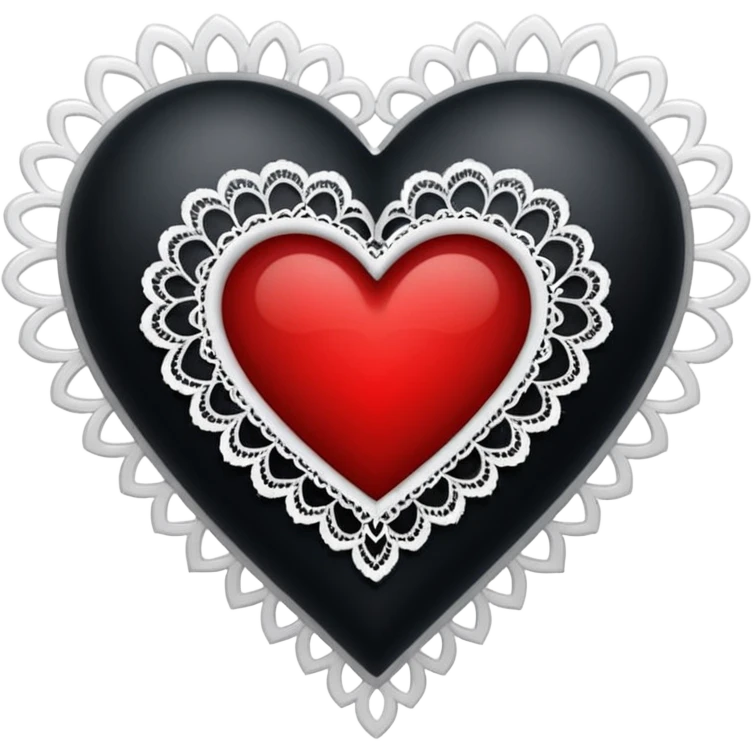 black heart with red center and white lace emoji