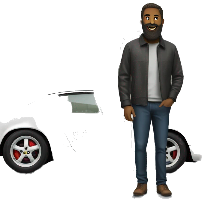Man with beard in front of Porsche emoji
