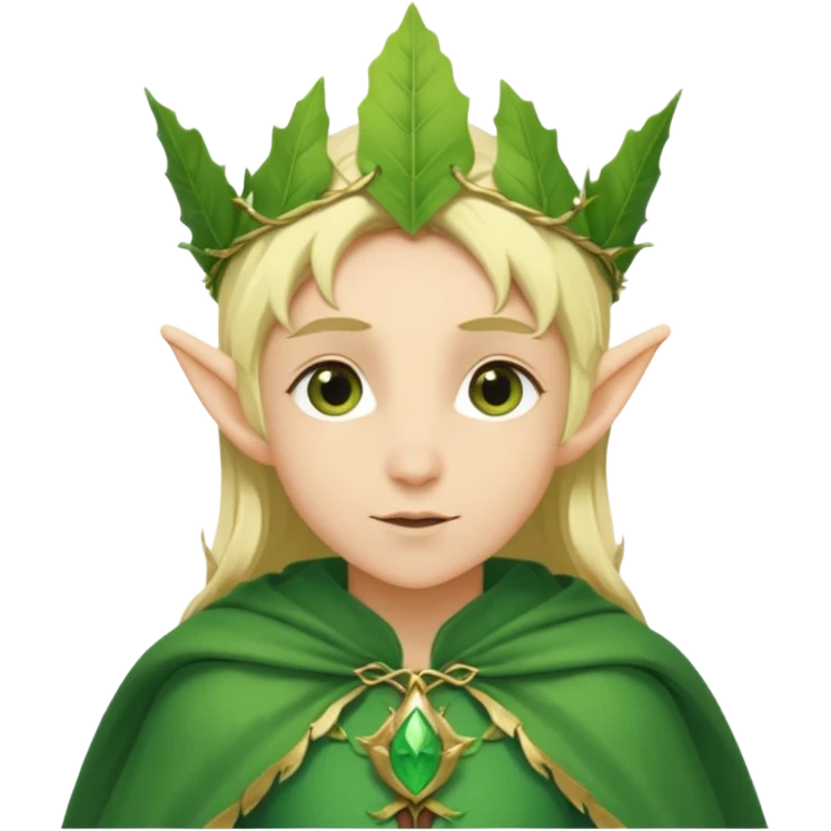 Forest Elf – elegant green skinned elf with leaf crown and cloak, blonde hair emoji