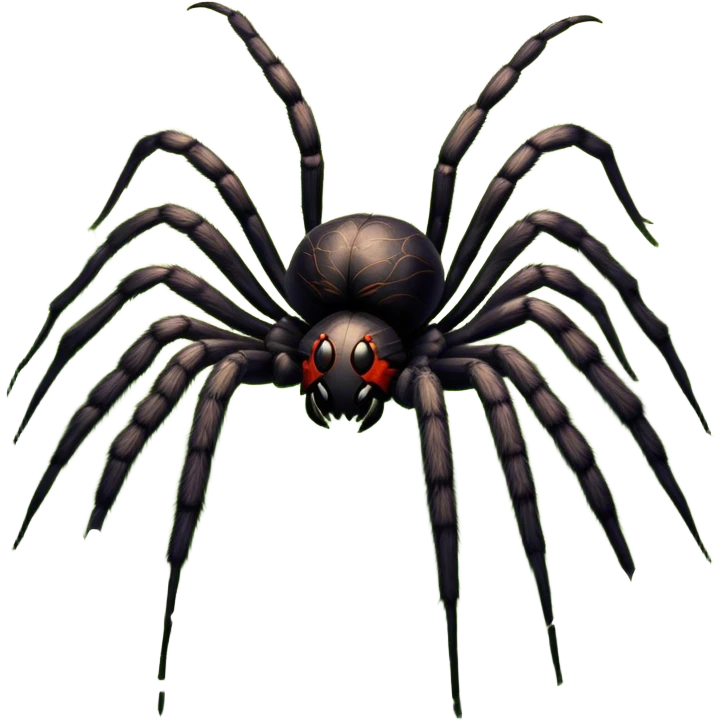 Huge spider sitting on grass with flowers, surrounded by a lush meadow. Detailed legs and body, with soft natural lighting enhancing its texture. Calm, serene background with vibrant greenery and a clear sky. Transparent background. emoji