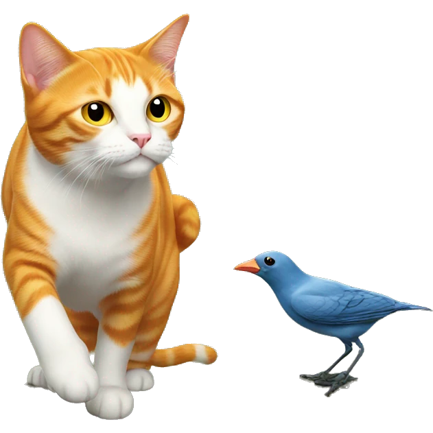 Orange cat hunting a bird emoji