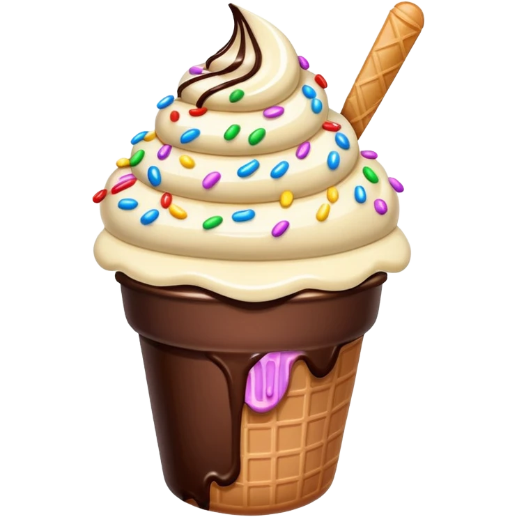 Ice cream with sprinkles and chocolate syrup emoji