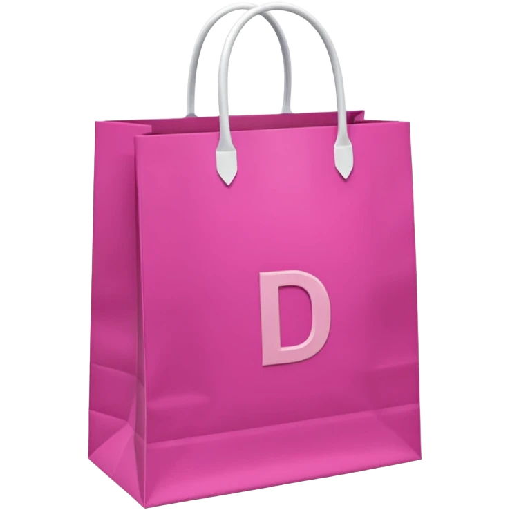 Fuchsia pink paper bag with white handles, repeating DRUNI  in light pink and a large vertical 'DRUNI' in bold white letters in the center, iOS emoji style, shiny and realistic. emoji