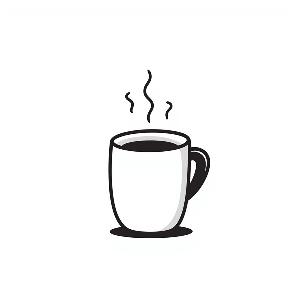 hand-drawn coffee cup with steam emoji