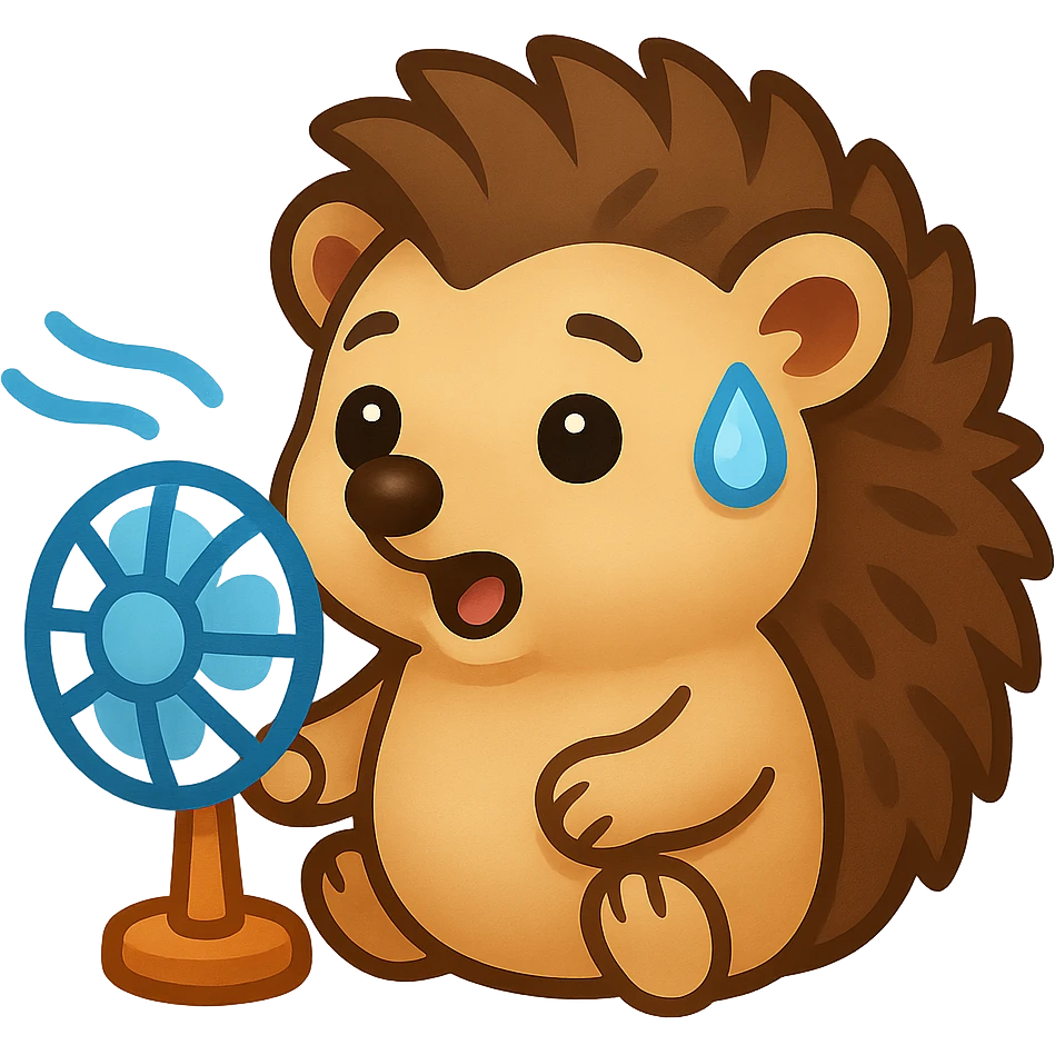 Hedgehog with a fan, emoji style emoji