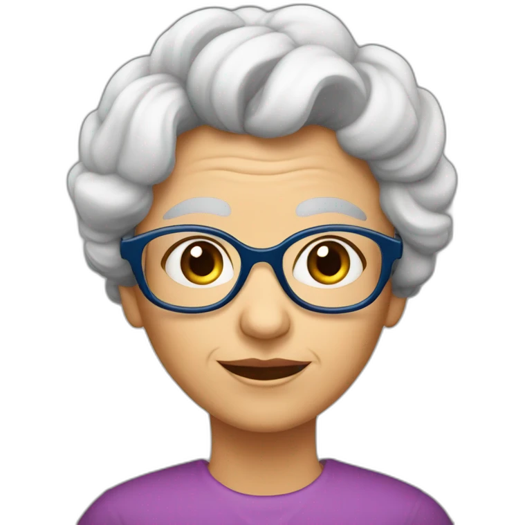 Abuela con pelo cano , cejas oscuras ,  lentes azules , emoji