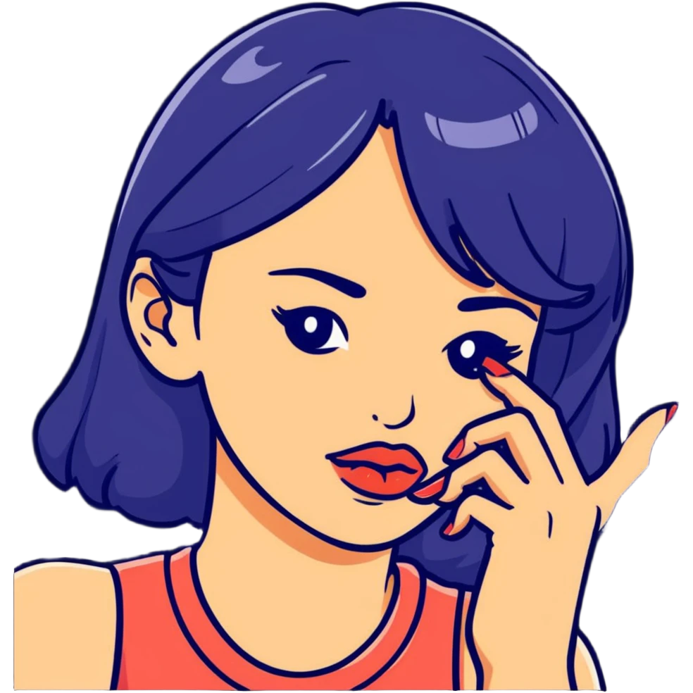 girl biting her index fingernail flirtatiously emoji