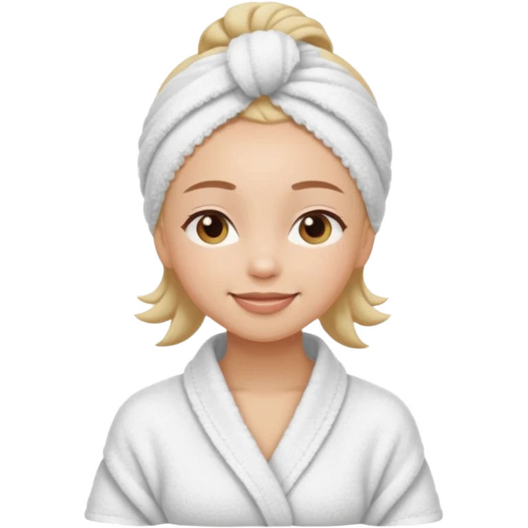 cute girl with her eyes closed and smiling, wearing a spa towel as her clothes in she has a spa towel on her hair emoji