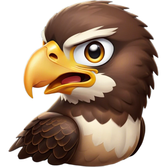 Cinematic Comical Hawk Portrait Emoji, Head tilted dramatically with an exaggeratedly shocked expression, featuring a sharply defined beak and wide, comically expressive eyes full of playful disbelief, Simplified yet hilariously expressive features, highly detailed, glowing with a slightly sassy glow, high shine, dramatic yet playful, stylized with an air of cheeky aerial mischief, soft glowing outline, capturing the essence of a meme-worthy hawk that looks ready to side-eye its way into viral fame! emoji