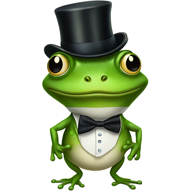 Frog wearing a top hat and bow tie standing on two legs emoji