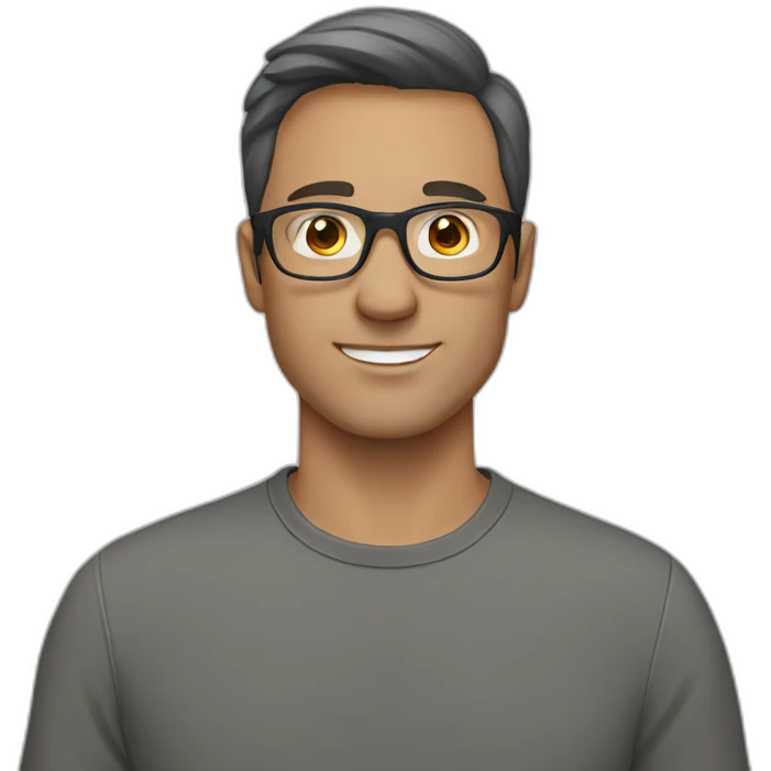 white man with glasses and dark brown hair wearing a basic grey shirt emoji