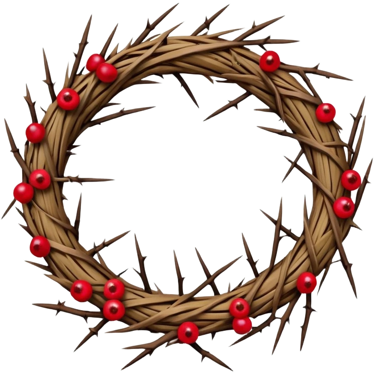 Crown of thorns and sticks with red berry looking things scattered through emoji