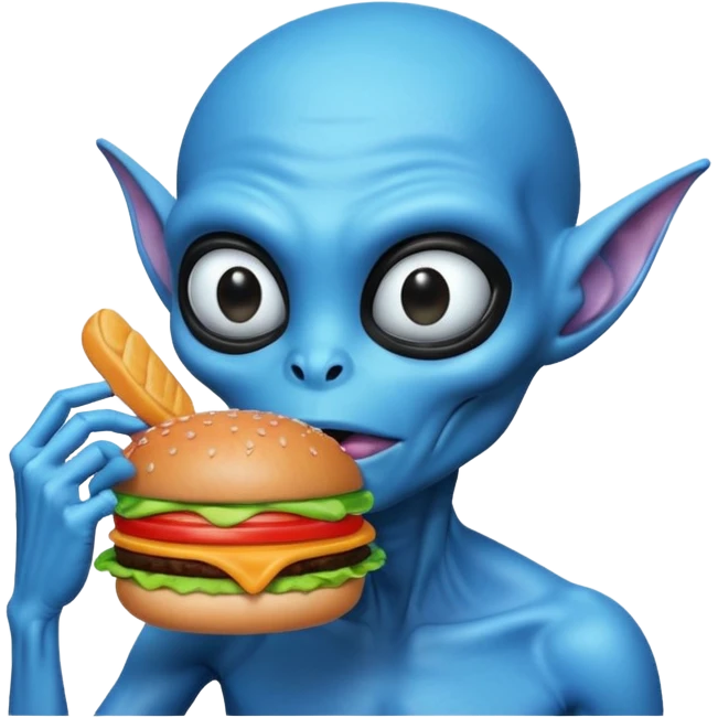 blue alien eating burger emoji