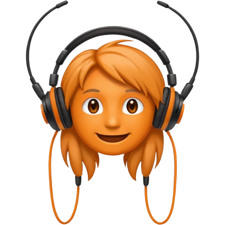 Orange happy face emoji with a couple of hair,headphones,and antennas. emoji