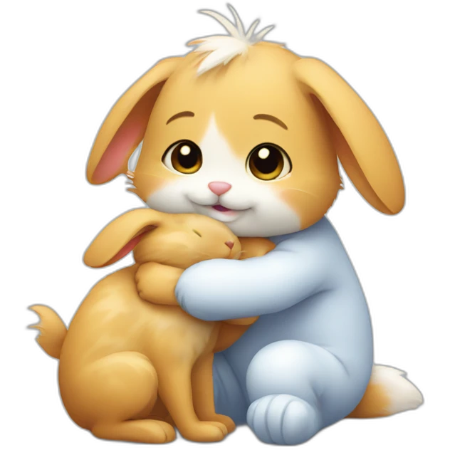 bunny hugs a kitten emoji