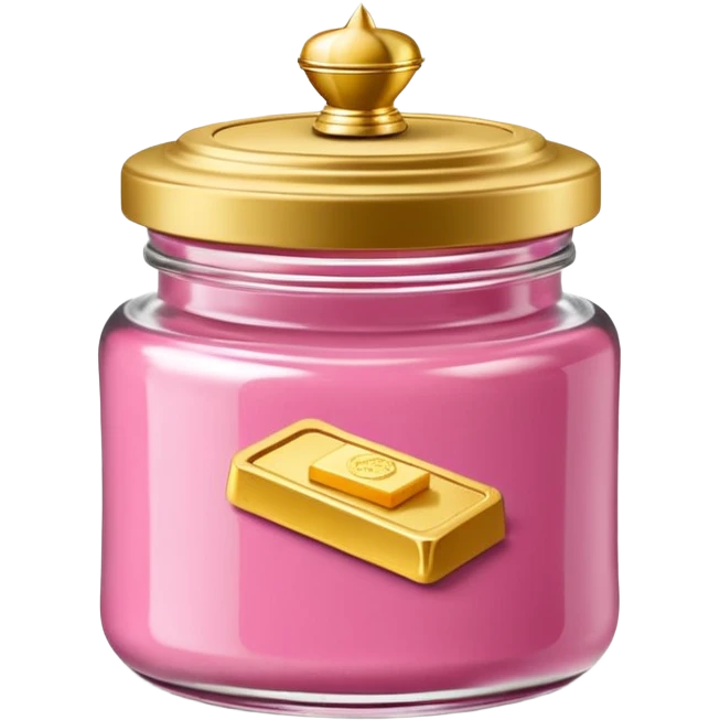 Una miniatura fotorrealista de un tarro de mantequilla corporal elegante, con una tapa dorada brillante. Una sola moneda de oro, pequeña y sutil, reposa al lado del tarro. Iluminación suave de estudio. Colores: rosa, terracota y dorado. Estilo: lujo en miniatura. emoji