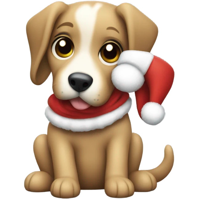 a Christmas doggy hugging a toy emoji