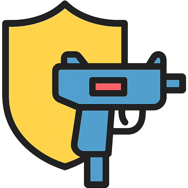 shield and uzi colored icon with black outlines emoji