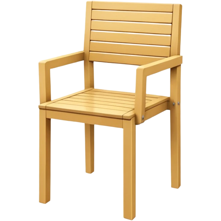 style wooden chair made of light brown wood with a yellowish tone. The design should match the reference image — modern and geometric with a solid, squared frame and slatted backrest and seat. Clean lines, minimalistic style, soft shading, and no background. emoji