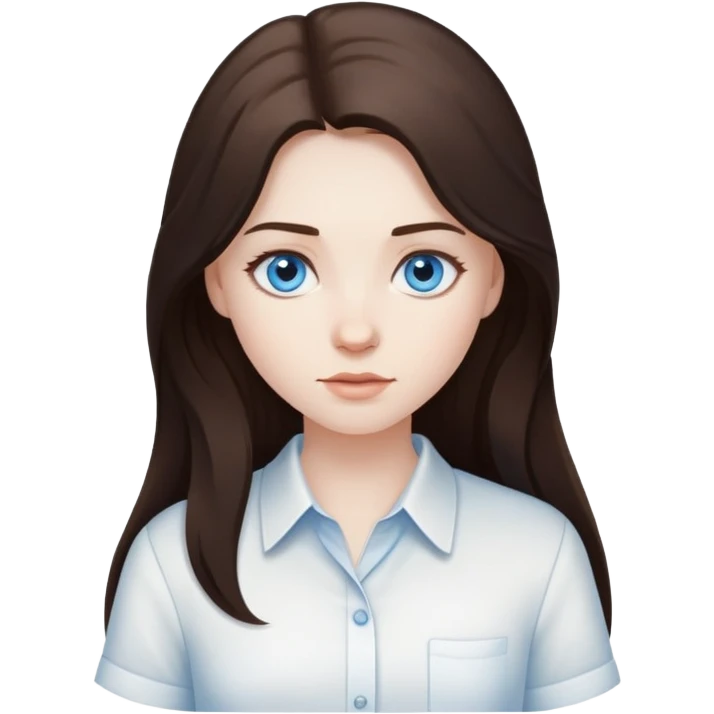 girl with long dark brown hair and pale skin blue eyes white shirt emoji