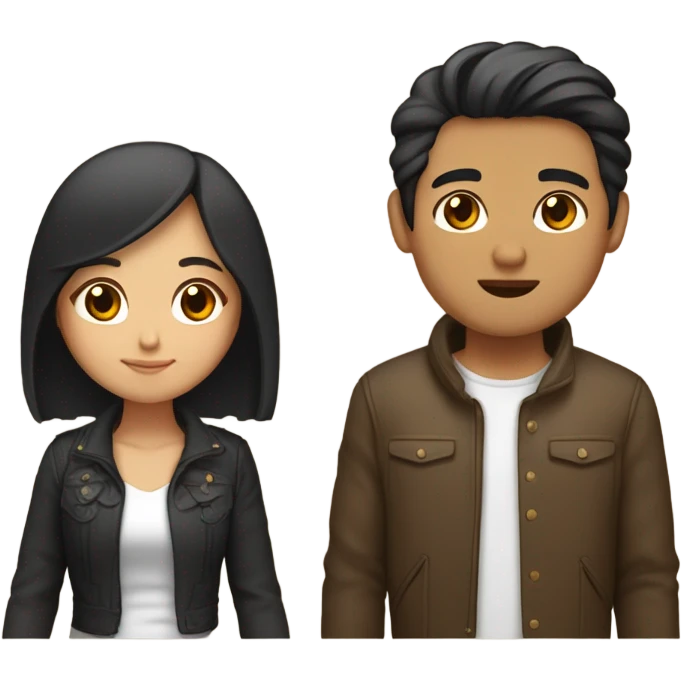 a couple holding hands. the guy has black middle part hair and is Persian and Filipino mix, wearing a jacket. the girl has brown medium length hair white and asian mix, wearing a crop top. emoji