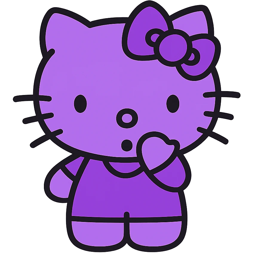 Hello Kitty character, purple color, surprised expression, simple and iconic style emoji