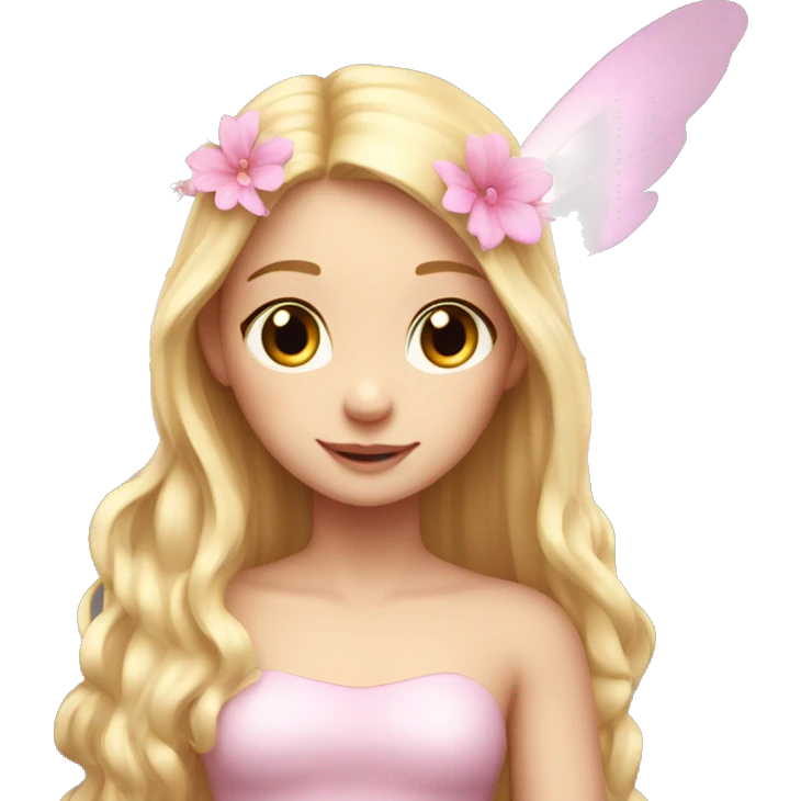 Beautiful, flower, fairy, light pink, long blond hair, big wings, fair skin emoji