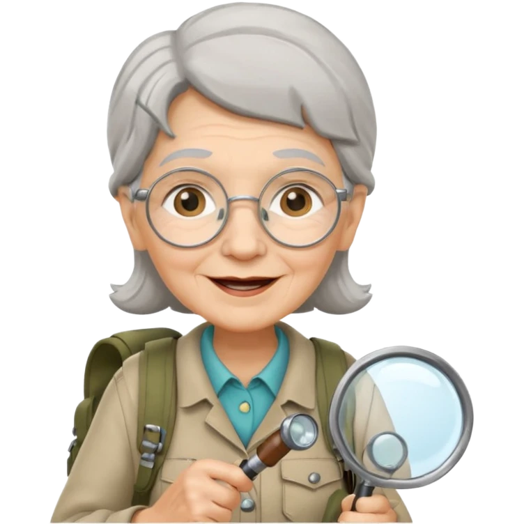 scout old woman backpack and magnifying glass emoji