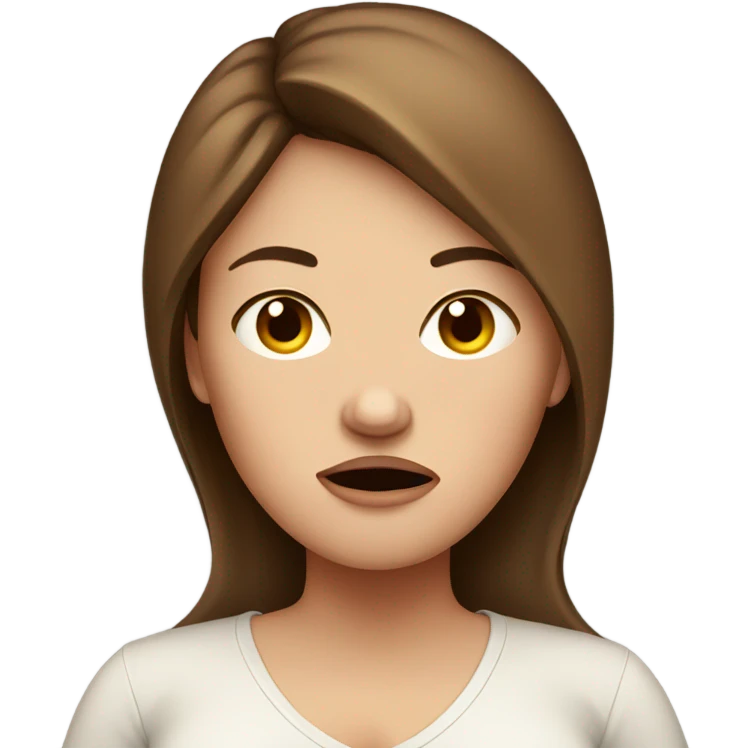 White pregnant woman with brown hair. Uncomfortable and angry. emoji