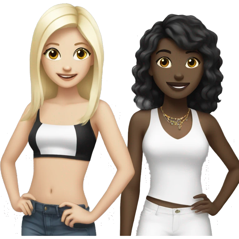 Black girl black hair and white blonde girl partying emoji
