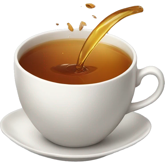 A cup of tea spilling out for the phrase "spill the tea" emoji