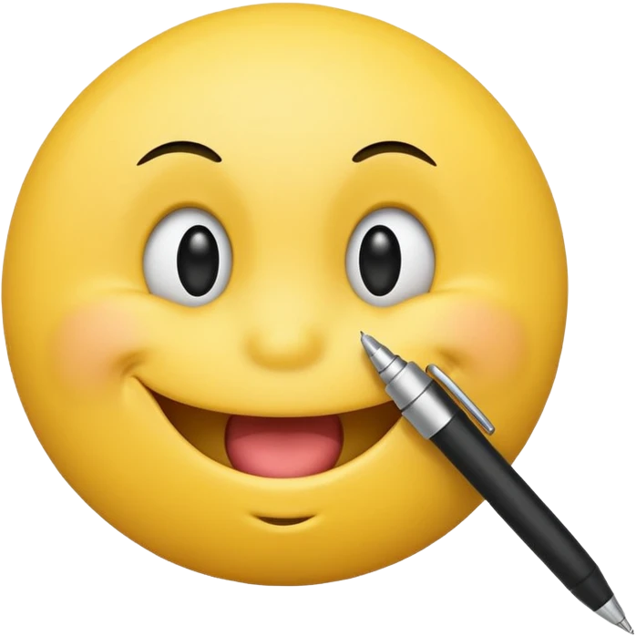 A smiley with a pen in his mouth  emoji