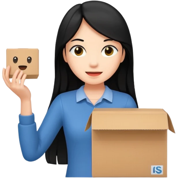 long black haired woman holding cardboard box emoji