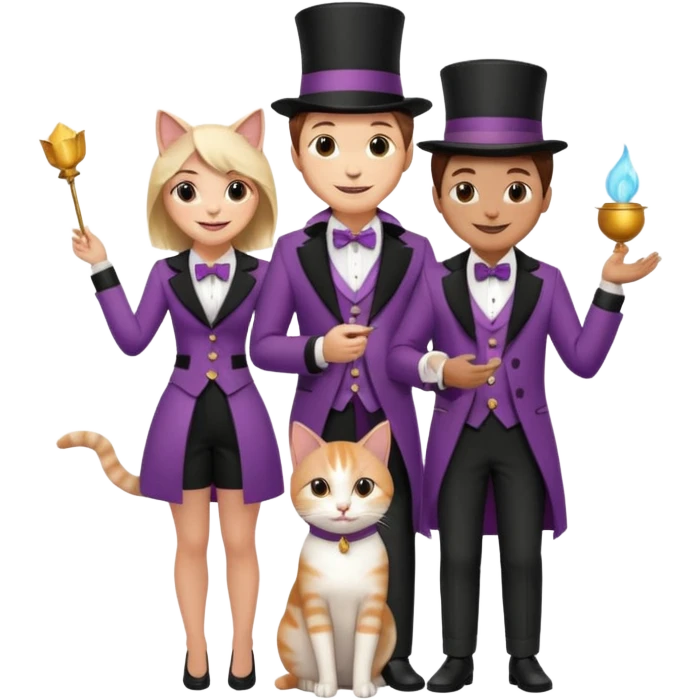 magician couple and their pet cat emoji