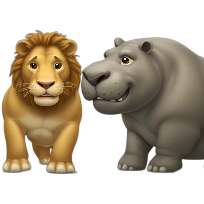 Hippopotame et lion entrain de se battre emoji
