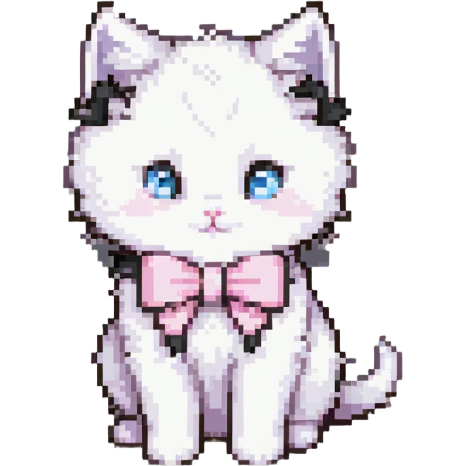 cute fluffy white kitten with a light pink bow emoji