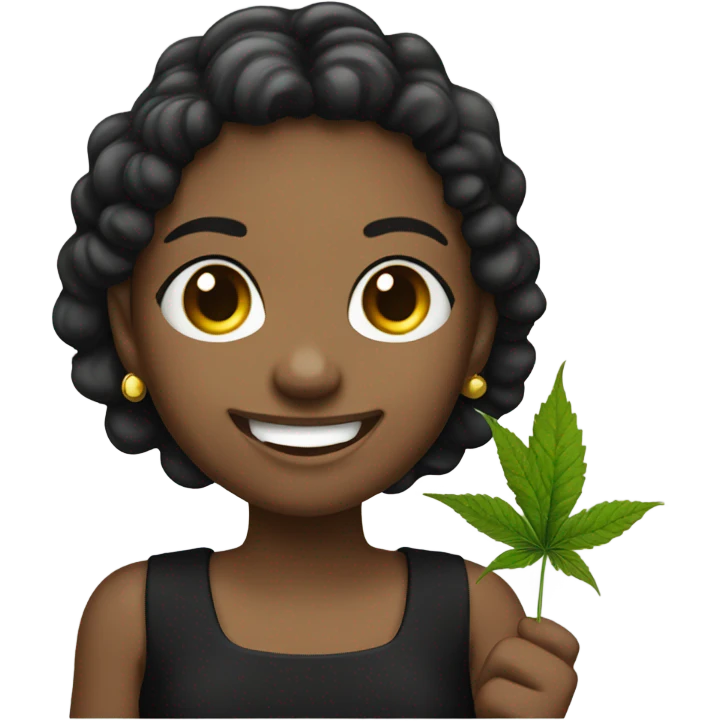 smiling girl in black dress with weed emoji