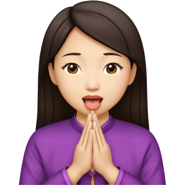 Asian lady with praying hands and sticking her tongue out  emoji