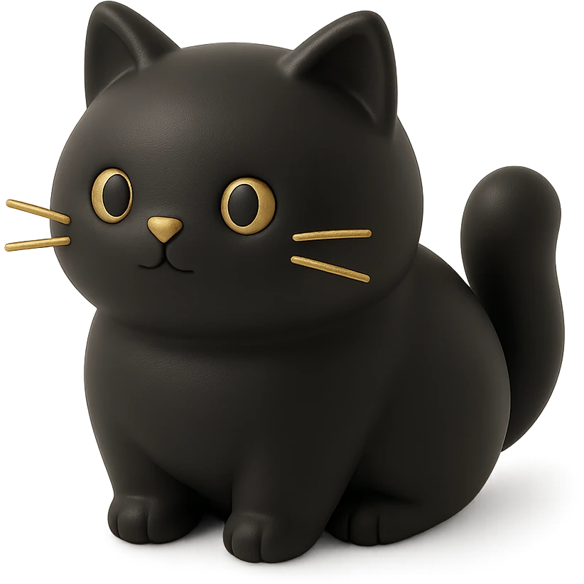 chubby kitten, small ears, fluffy tail, 3D black style emoji