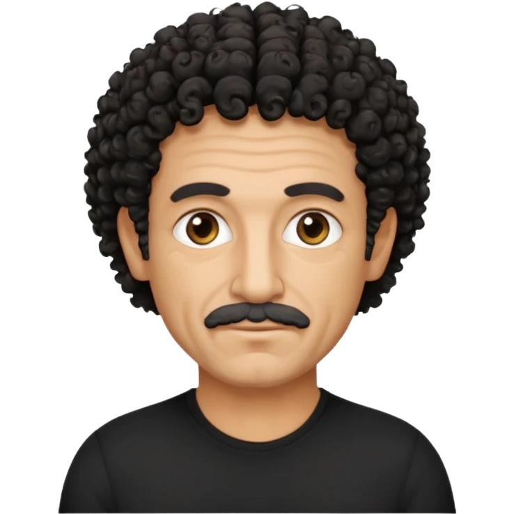 60 year old Greek man with short black curly frizzy hair that sticks up and has a black shirt emoji