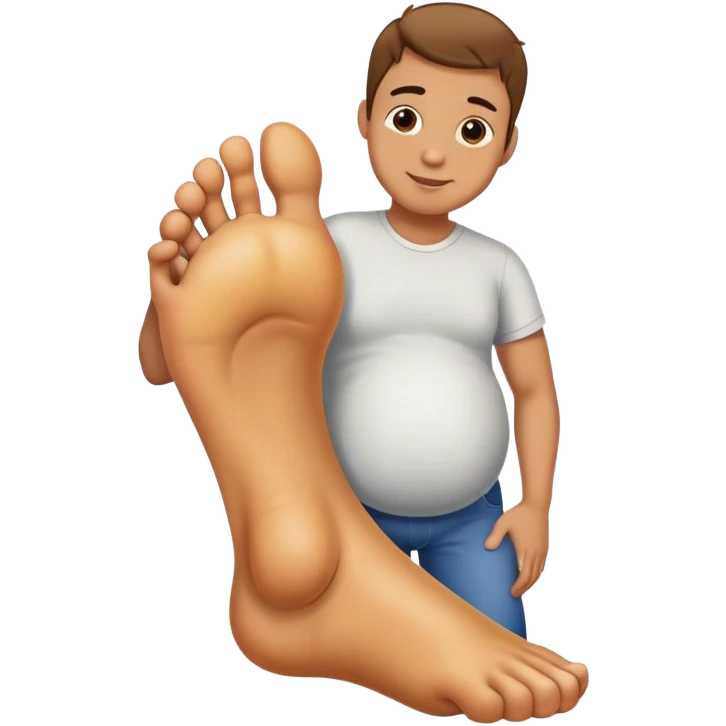 pregnant male hugging a giant foot emoji