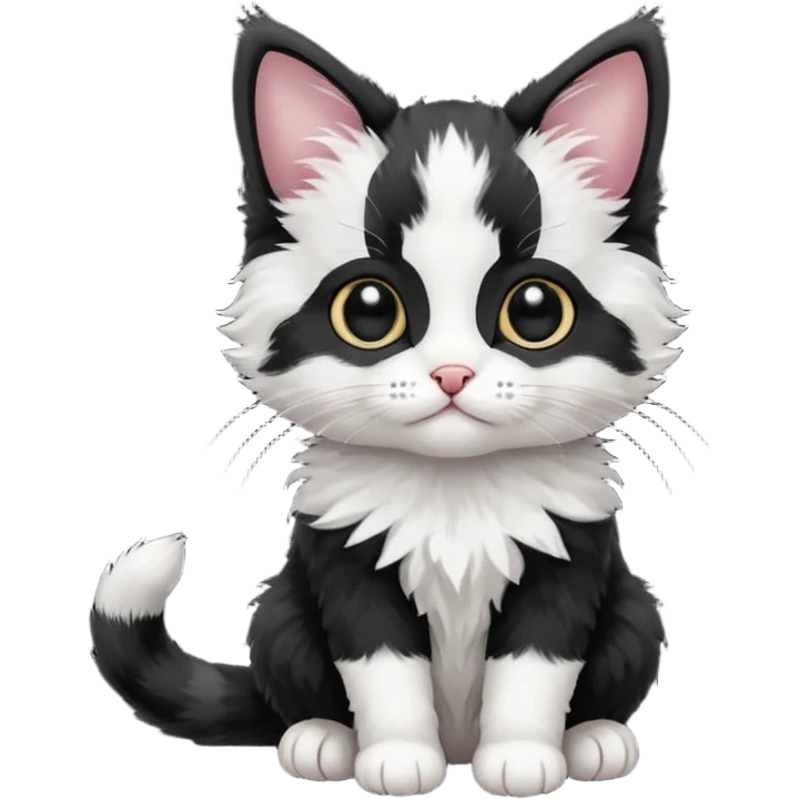 a sitting black and white and rad kitten emoji