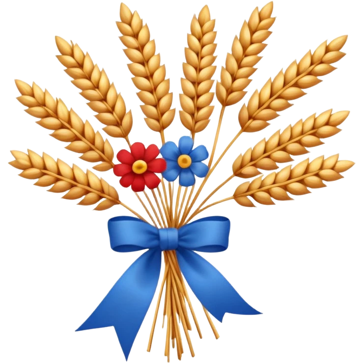 Create a clean, friendly emoji-style illustration of a Didukh, the traditional Ukrainian Christmas sheaf made of golden wheat.
The Didukh should look warm and festive, with neatly tied wheat stalks, a simple red-and-blue ribbon, and small decorative dried flowers.

 emoji