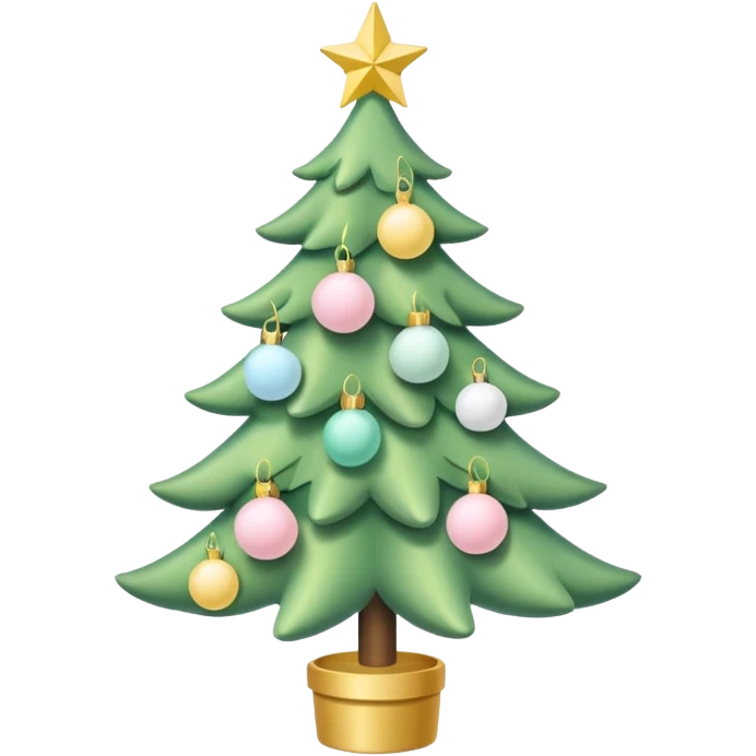 a pastel green christmas tree with pastel ping and white christmas orbs and a yellow star emoji