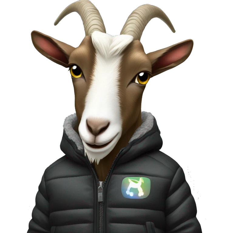 Goat in black puffy jacket driving hummer ev emoji