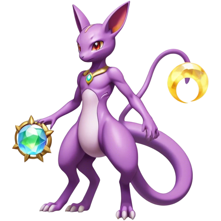 Anthro Sona Colorful Godly Celestial Shiny Mewtwo-Genesect-Fakemon Fantasy Creature Full Body emoji
