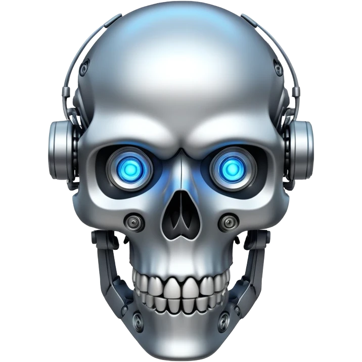 robotic skull with mechanical details and glowing eyes emoji