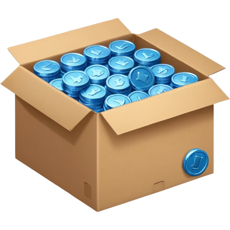 blue coins in a cardboard package emoji