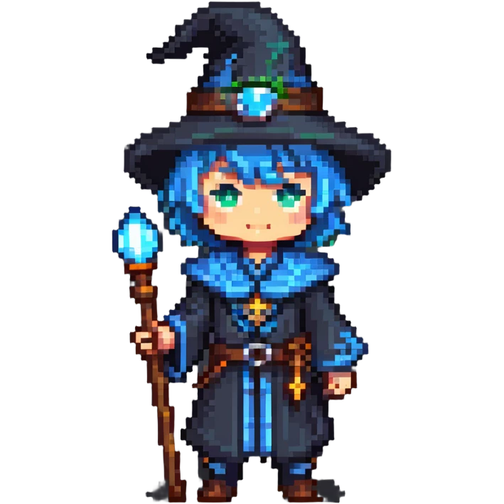 chibi mage character with staff and hat emoji
