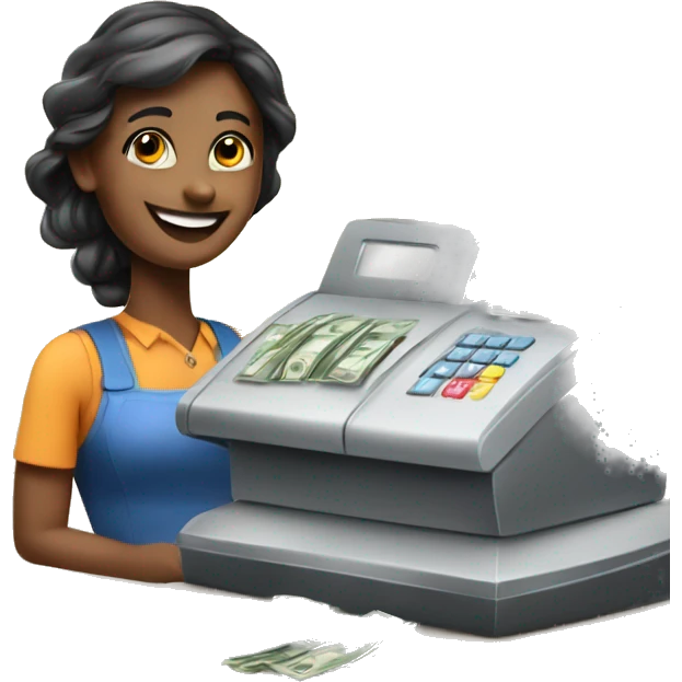 happy cashier with cash register emoji